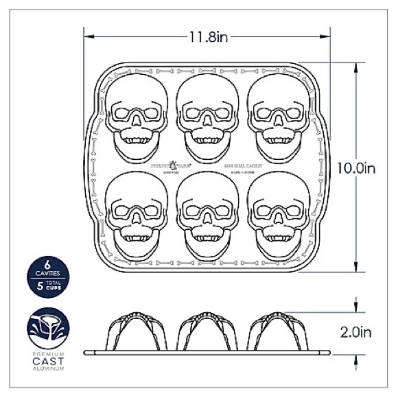 NEW Nordic Ware Skull Cakelet Halloween Bakeware, Haunted Pan, Bronze - Picture 5 of 12